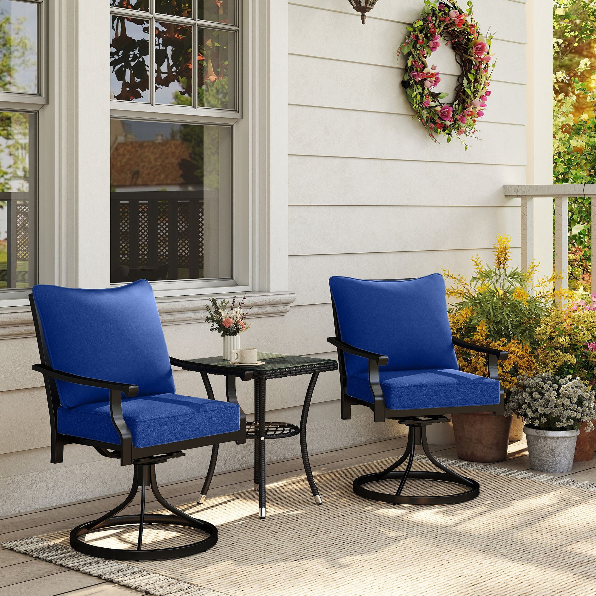 Outsunny Set of 2 Patio Chair Cushions with Seat & Backrest, Navy Blue Fade-Resistant Yarn-Dyed Fabric Replacement Cushions for Garden, Poolside, and Outdoor Lounge Chairs