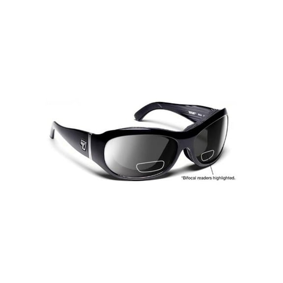 7eye 310541F Briza Sharp View Gray Plus 2.50 Reader Sunglasses- Glossy Black - Small & Large