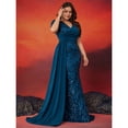 thumbnail image 4 of AURA Plus Size Evening Dress V Neck Short Sleeve Slim Fit Party Long Skirt Beaded Polyester, 4 of 7