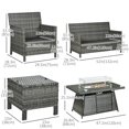 thumbnail image 3 of Outsunny Ensemble de Meubles de Patio 6 Pièces avec Chaises Poufs Canapé Table de Foyer, 3 of 9