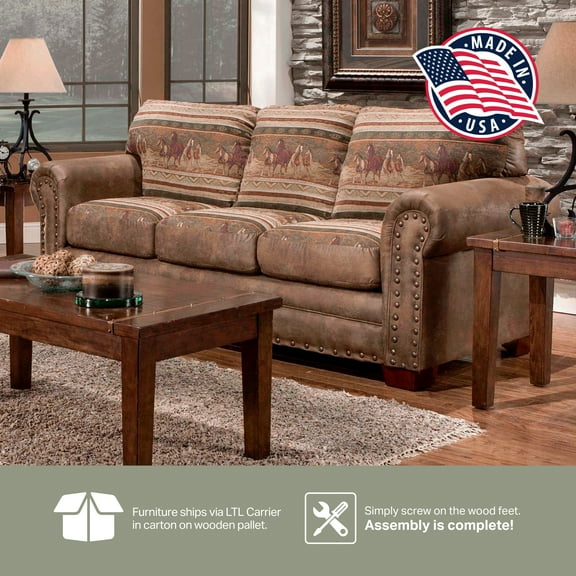 American Furniture Classics Traditional Microfiber Wild Horses Sofa in Brown