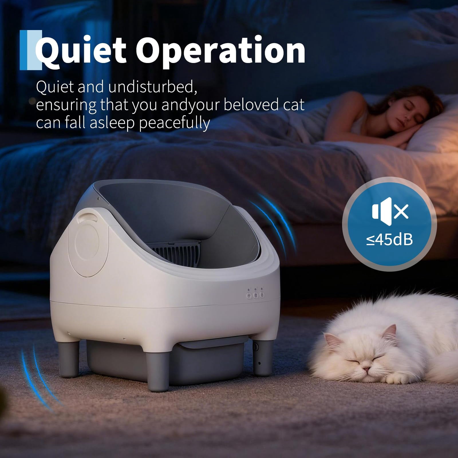 Automatic Self-Cleaning Cat Litter Box with App & 2.4G WiFi – Open-Top, Ultra-Quiet, 10.5L Odor-Free Waste Bin, 7-Layer Safety Sensors, Includes Trash Bags, for Multiple & Large Cats