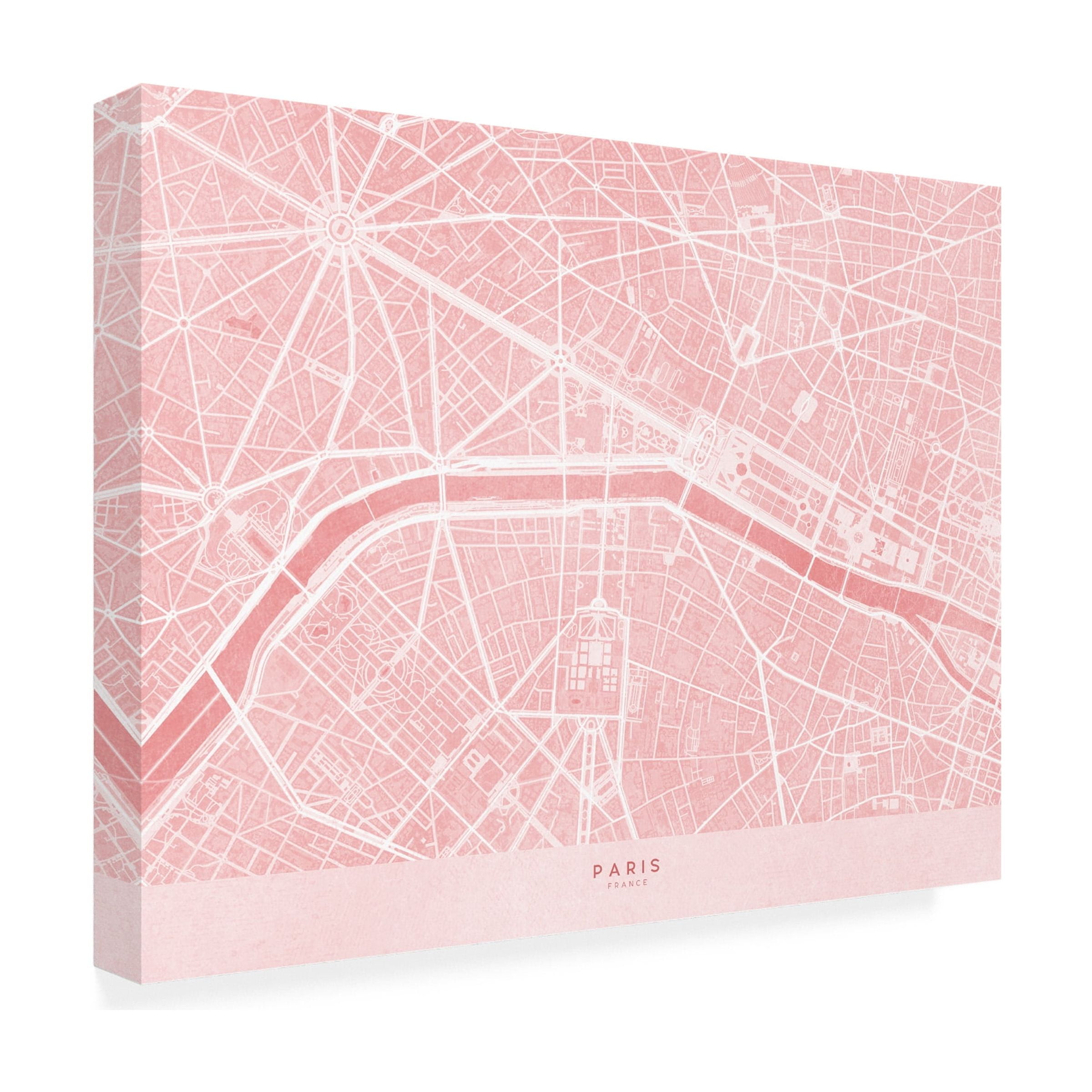 Canvas Wall Art - blursbyai 'Pink Distressed Map Of Paris III' Wall Art for Living Room, Bedroom, or Office DÃ©cor by Trademark Fine Art - 24 x 18 Inches