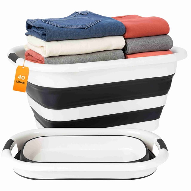 Cesto De Ropa Plegable Elly De 40 L Blanco/Negro Con Agarraderas Cómodas Con Diseño Compacto, Práctico y Funcional