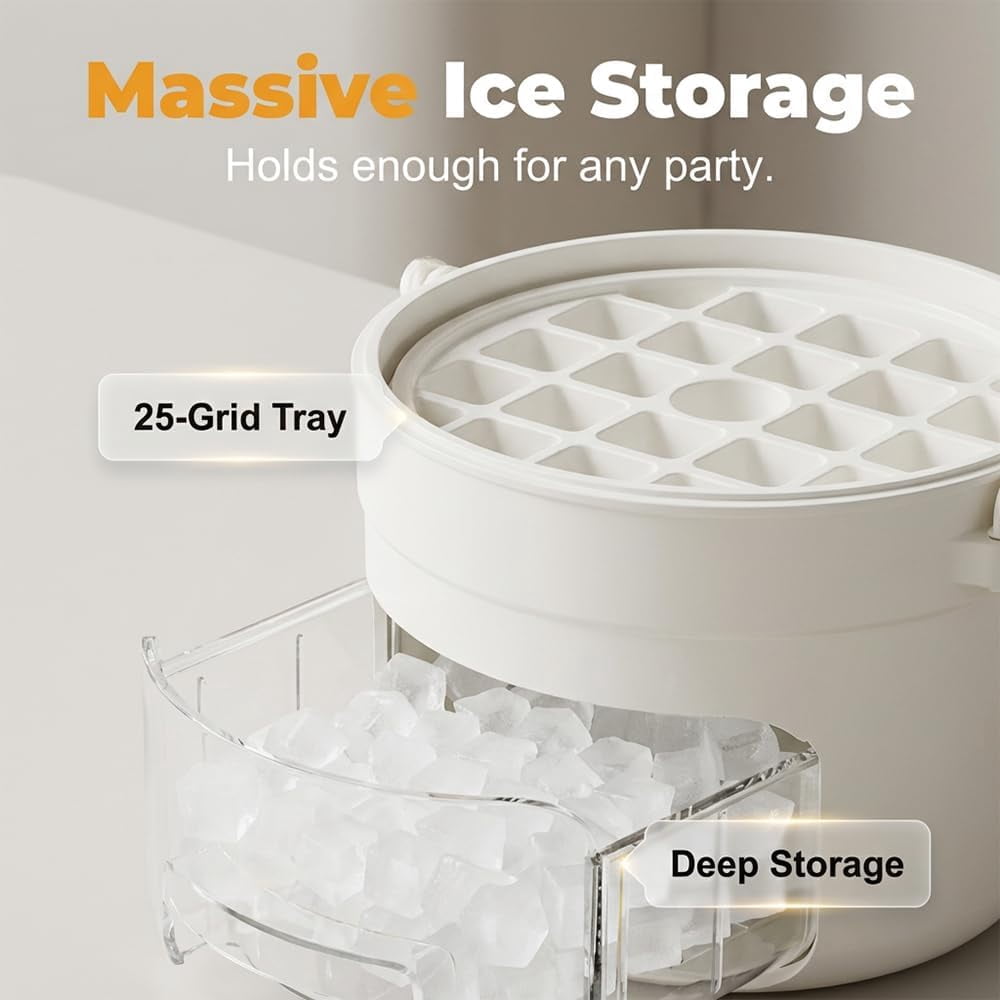 Ice Cube Tray with Lid and Bin, 25/50 Cube Press-Type Ice Maker Tray with Easy Press Lid, BPA-Free Compact Ice Cube Maker with Handle, Portable Ice Bucket for Freezer, Whiskey Cocktail