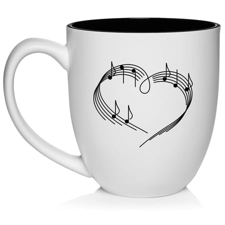 Heart Love Music Notes Ceramic Coffee Mug Tea Cup Gift for Her Sister Wife Best Friend Birthday Cute Graduation Music Lover Artist Musician Music Teacher World Music Day (16oz White)