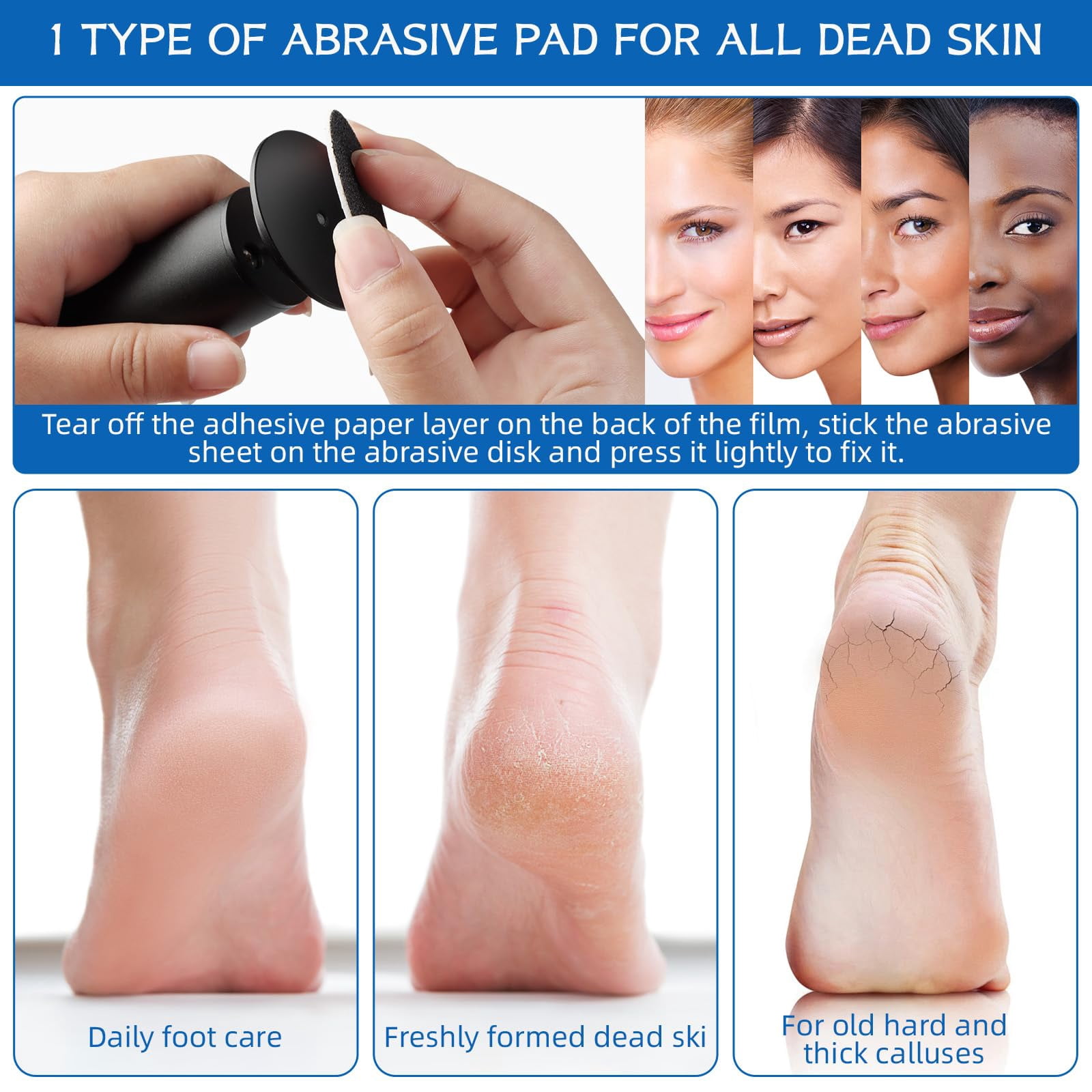 Electric Foot Filer-Electric Foot Callus Remover, Callus Remover for Feet,  Electric Foot Callus Remover, 60pcs Snding Discs Dead Cracked Skin Calluses for Men/Women (Silver)