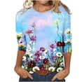 thumbnail image 2 of LSLJS T-Shirts pour Femmes Mode Manches Trois-Quarts Col Rond Rétro Imprimé de Pâques Hauts Amples Blouse, 2 of 4