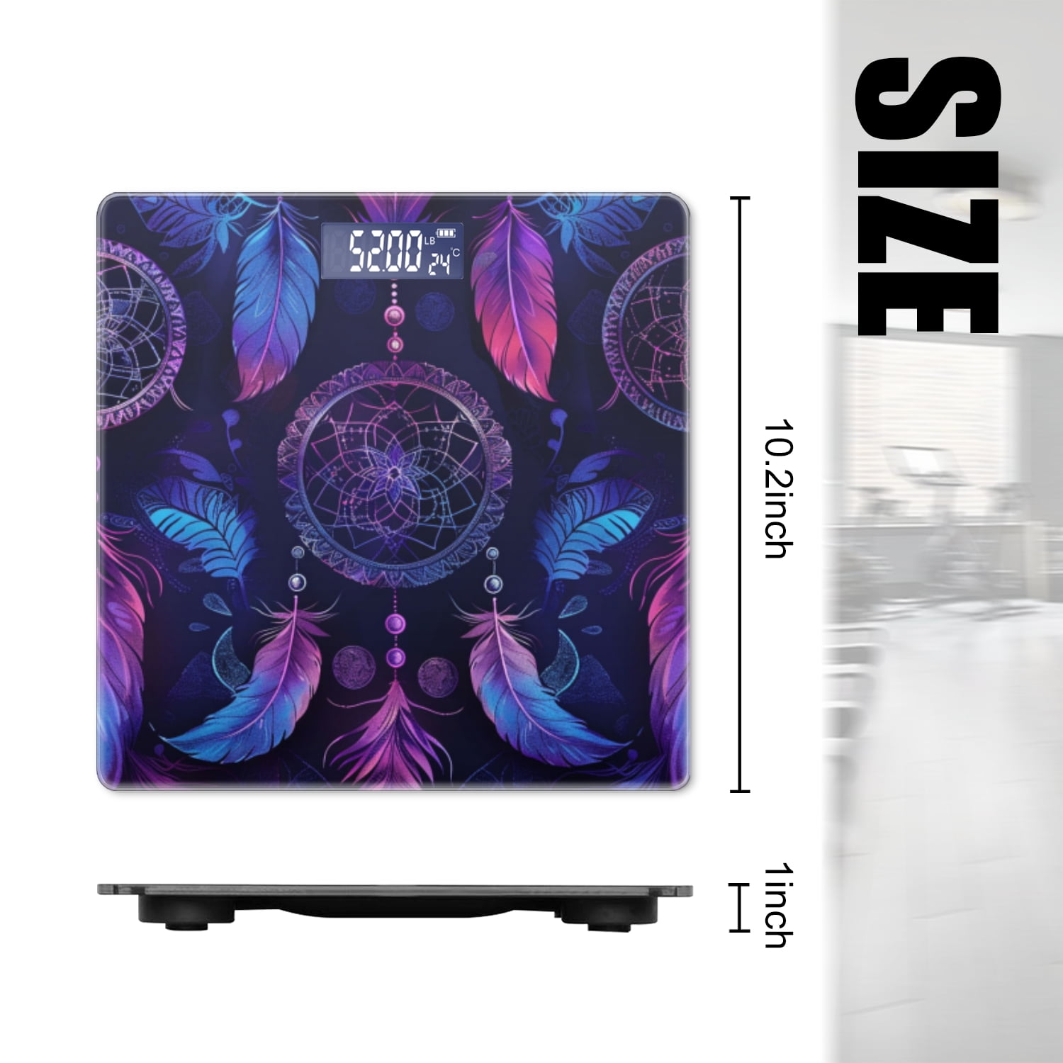 Bathroom Scale, Highly Accurate Digital Body Scale,Precisely Measures Weight up to 400 lbs-Dreamcatchers In Shades Of Purple And Blue With Feathers Intertwined