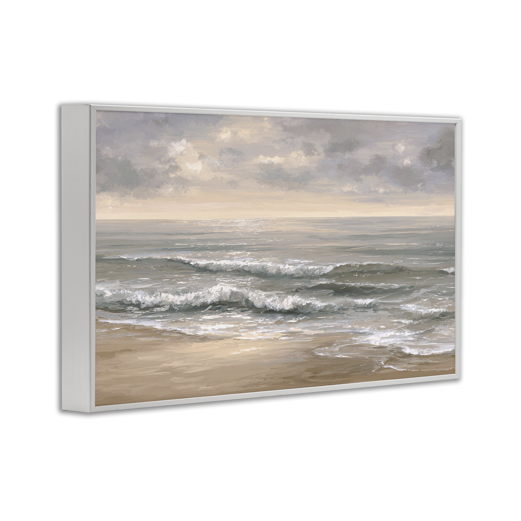 Stupell Industries Soft Rolling Beach Waves White Framed Giclee Art, design by Jacky Ngan