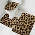 thumbnail image 3 of Leopard Print Bath Mat 3 Piece Bathroom Rug Set, Brown Yellow Retro Animal Fur Pattern Non Slip Bath Rug Contour Mat and Toilet Lid Cover, Absorbent Shower Mats Soft Bath Rugs and Mats Sets, 3 of 8