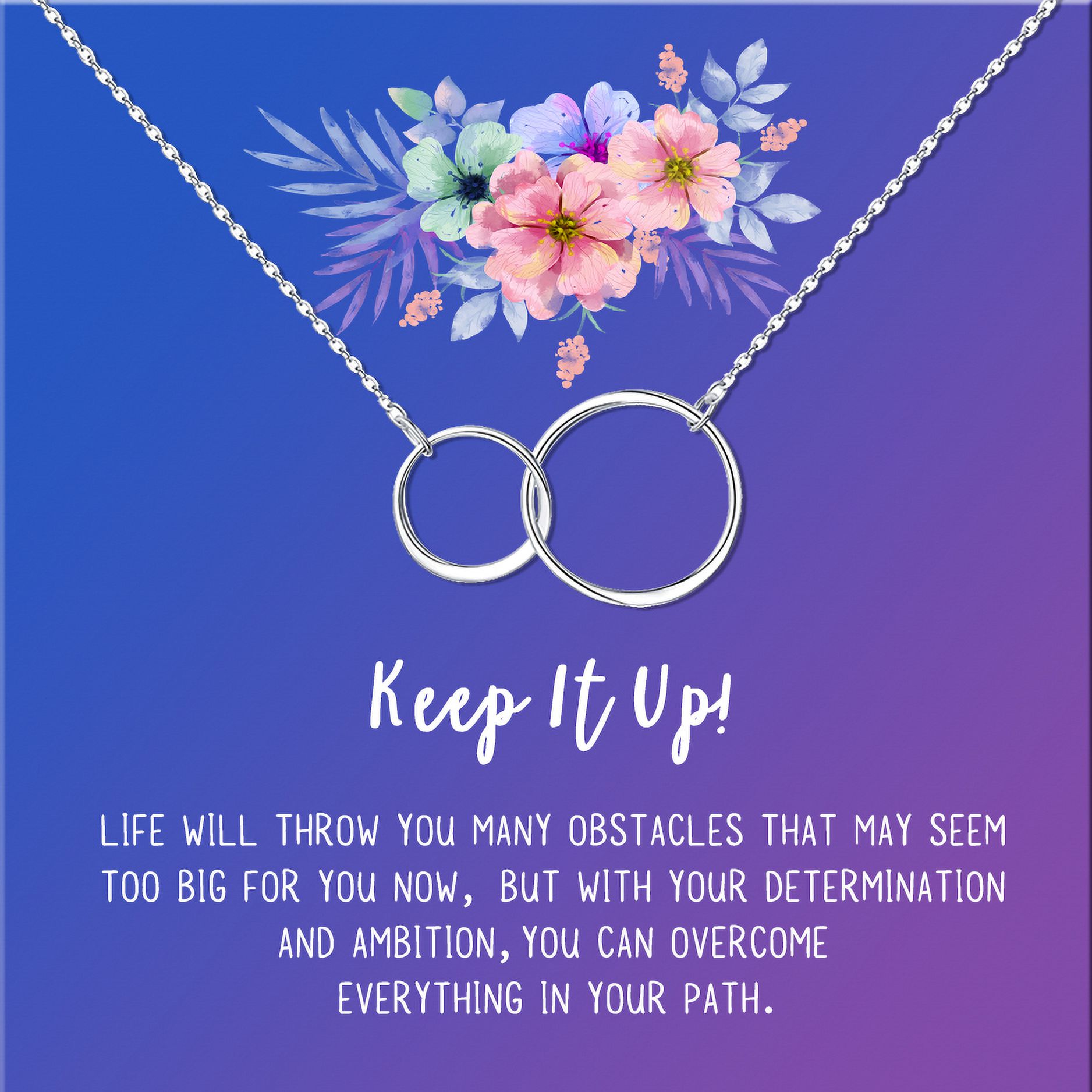 Anavia Keep It Up Card Gift Jewelry, Inspirational Card Necklace, Cheer up Gift, Encouragement Gift for Friend-[Silver Infinity Double Ring, Blue-Purple Gift Card]