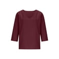 thumbnail image 5 of BUIGTTKLOP Cotton Linen 3/4 Length Sleeve Womens Tops Casual V Neck Tops Lightwieght Loose Fitted Blouses, 5 of 6