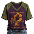 thumbnail image 2 of Women's Halloween Witch Moon Graphic T Shirt V Neck Short Sleeve Color Block Raglan Casual Fall Printed Tee Top, 2 of 5
