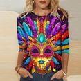 thumbnail image 2 of QATAINLAV Big Deal Days Mardi Gras Shirts for Women 3/4 Sleeve Tops Mask 3D Print Blouse Carnival Themed Graphic Tees Funny Parade Tshirt Multicolor XL, 2 of 6