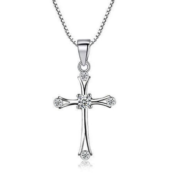 Women's Cross Necklace 925 Sterling Silver, Chain with Cross Pendant, 18", adjustable