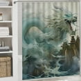 thumbnail image 5 of 4 Pieces Chinese Style Dragon Shower Curtain Set Ink Painting Contemporary Bathroom Decor Sets with Rugs Bathroom Accessories Set Bathroom Curtain Shower Set with 12 Hooks, 5 of 8