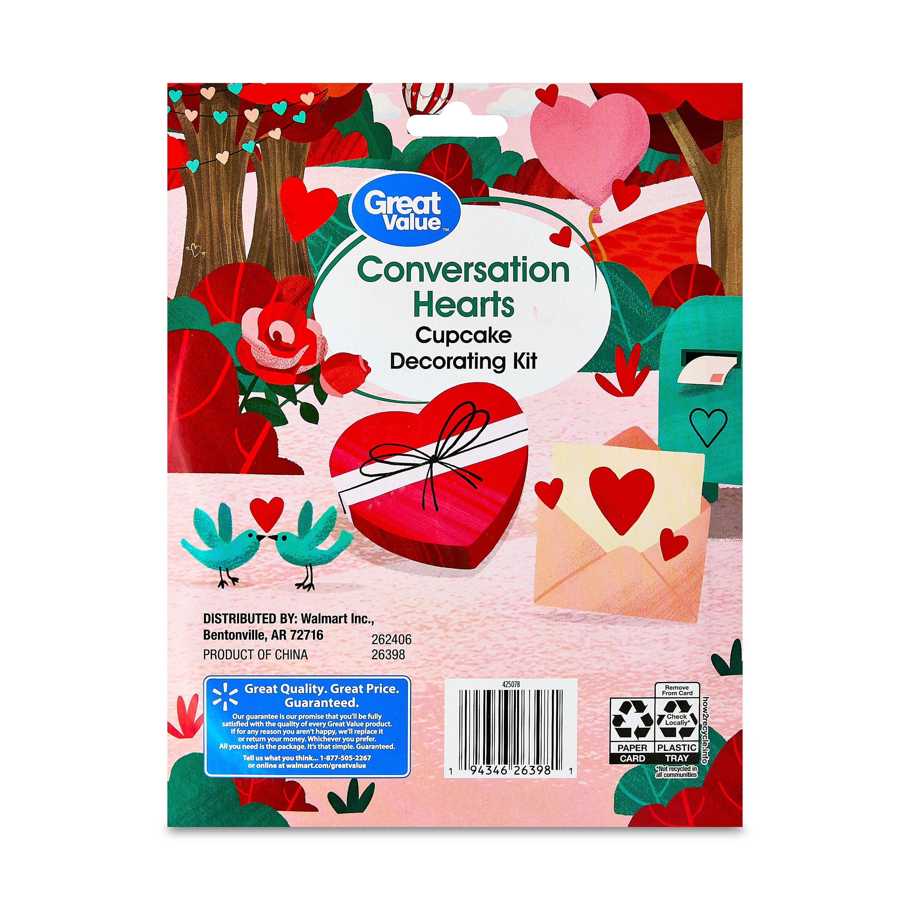 Great Value Pink Conversation Hearts Valentine’s Day Cupcake Decorating Kit, 24 Count