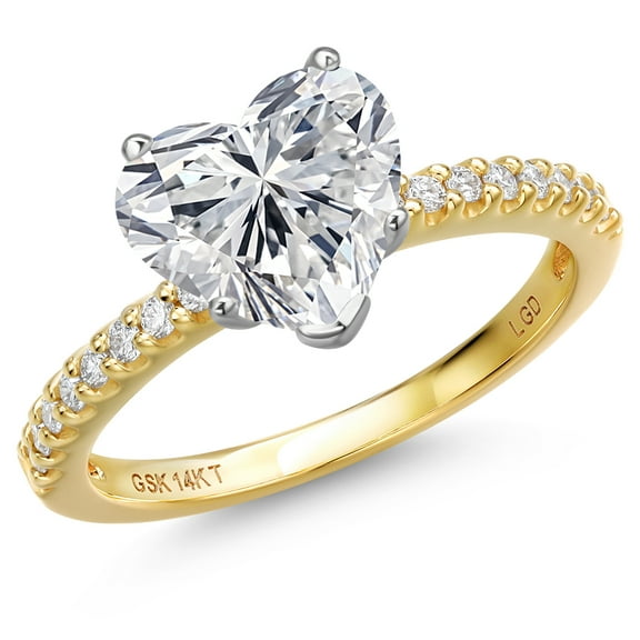 Gem Stone King 2.16 Cttw 14K Two Tone Gold IGI Certified Lab Grown Diamond Engagement Ring for Women | Center Heart Shape 2.00 Ct | E-F Color | VS1-VS2 Clarity | Size 8
