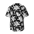 thumbnail image 2 of Vsdgher Lilies Flowers Print Men's Wrinkle Free Untucked Cuban Shirt Business Casual Button Down Shirts Short Sleeve Shirt, 2 of 7