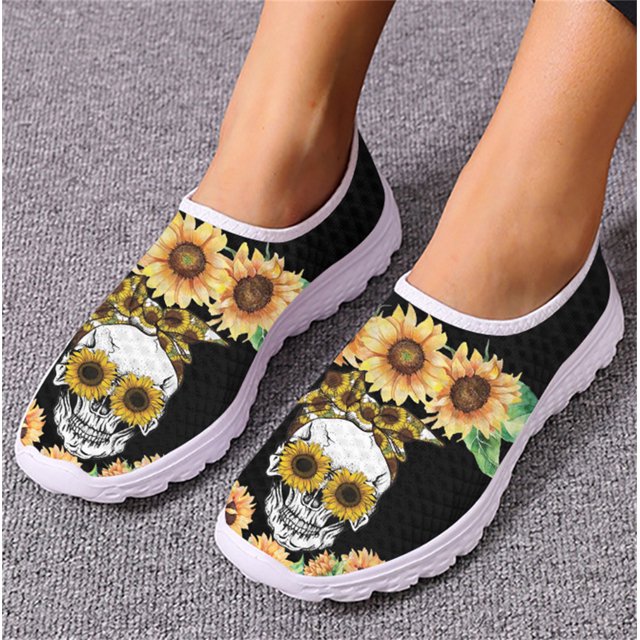 Nueva moda, zapatos deportivos con estampado de calavera de girasol para primavera y verano para mujer, zapatillas antideslizantes resistentes al desgaste, calzado informal, bricolaje