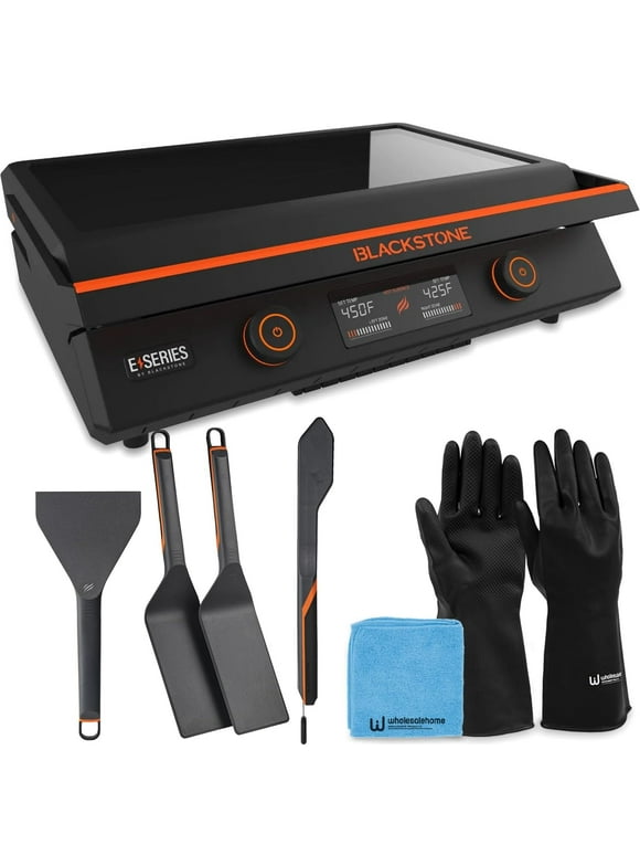 22 Inch Blackstone Electric Griddle Nonstick with Lid, 8001 E-Series Tabletop Large Griddle with Blackstone Griddle Accessories and Reusable Gloves and Cloth (8001-8202-GL-CL)