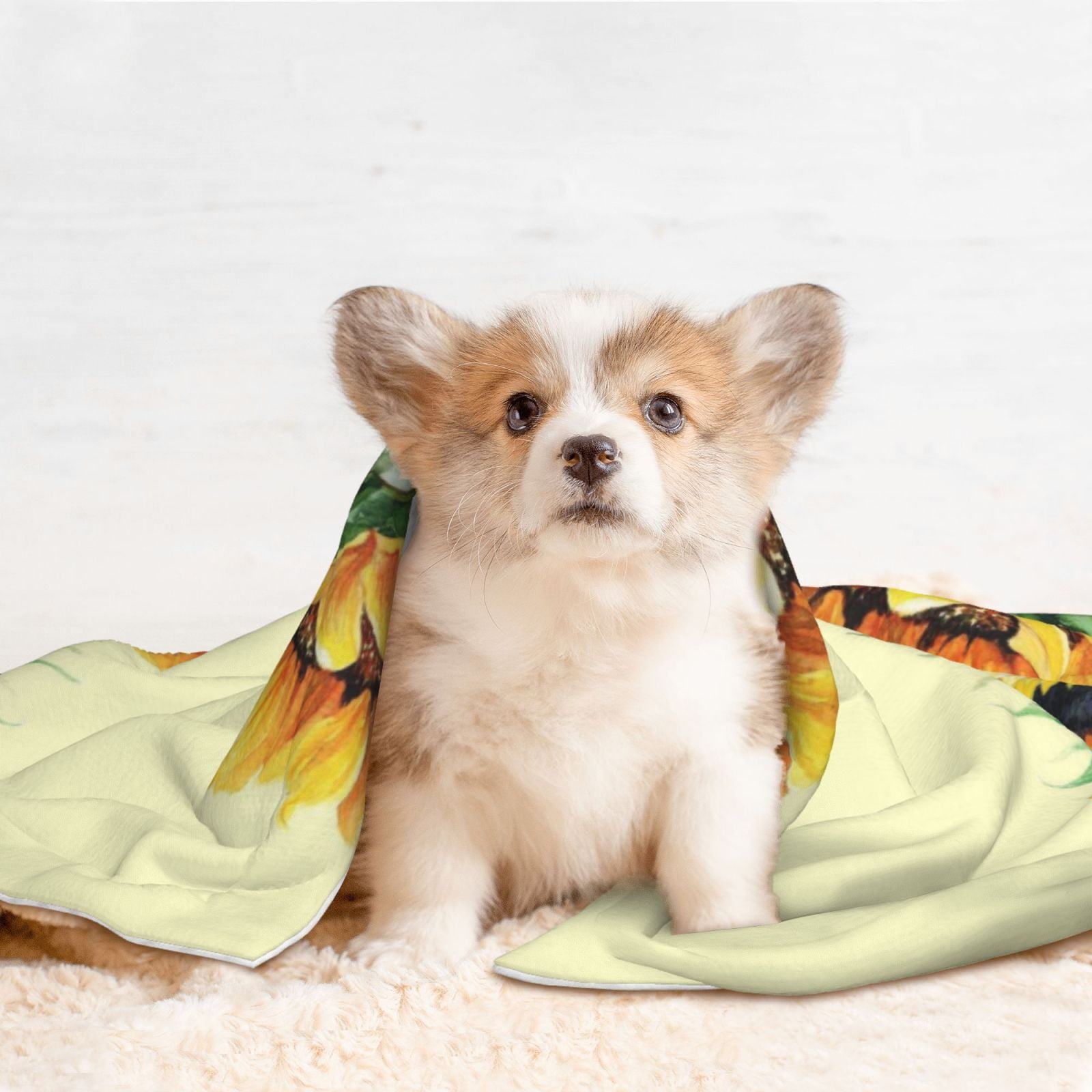 Naloa Sunflowers On A Yellow Background Dog Blanket, 3 Sizes Cat Blanket for Indoor Cats Large Medium Small Dog Gifts-Large