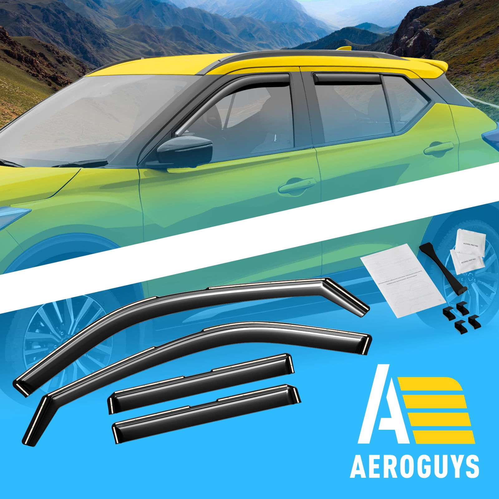 AEROGUYS In-Channel Window Deflectors Extra Durable Window Visors Rain Guards Compatible with Nissan Kicks 2018-2024, Wind Vent Visors - 4pcs. AG0527