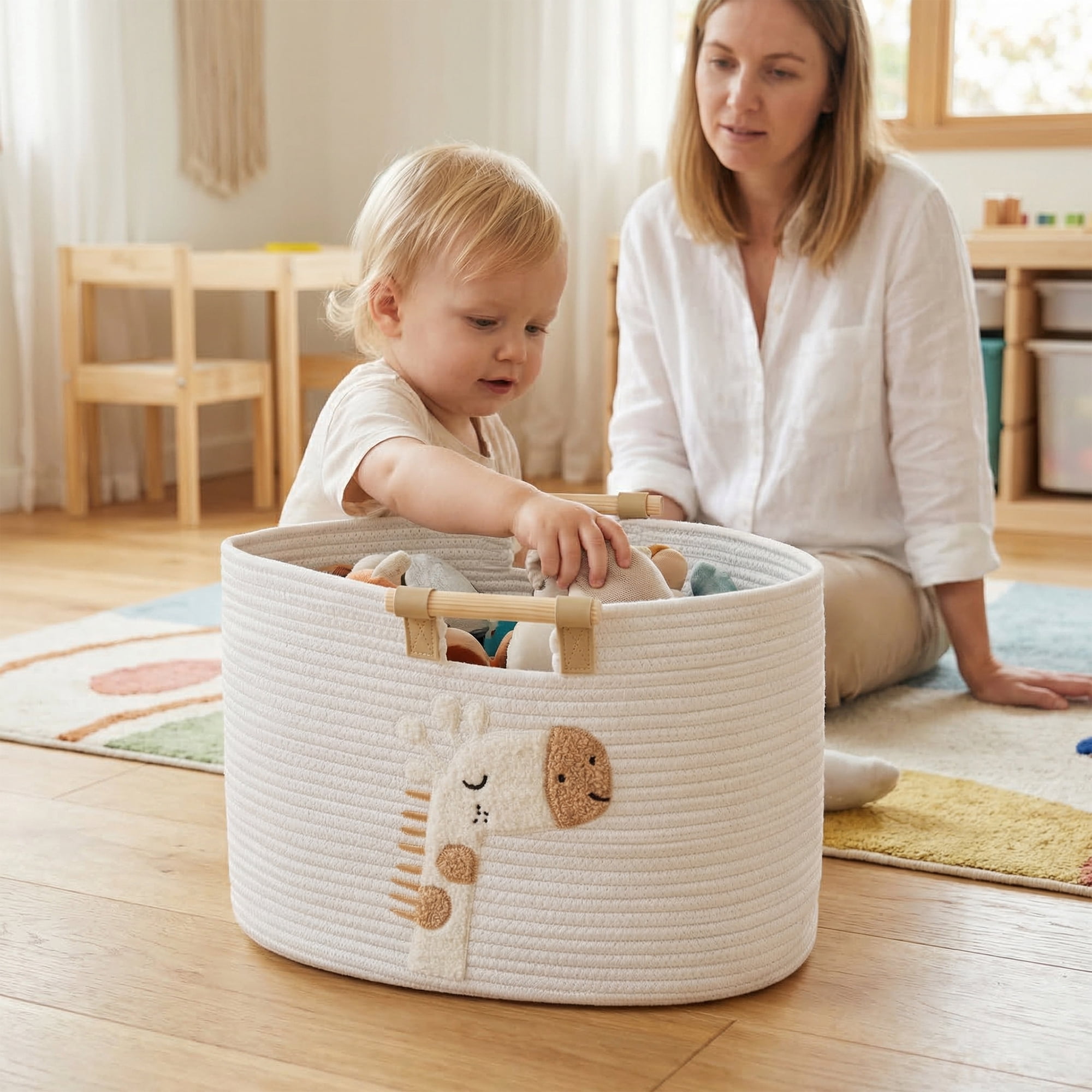 Unique Bargains Easy Shaping Woven Shelf Closet Storage Bin Giraffe 17.7*11.8*11.8in