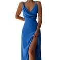 thumbnail image 5 of ClodeEU Women's Sleeveless Cowl Neck Maxi Dress,Spaghetti Strap Formal Dress with High Slit Blue,Women's Plus XXL, 5 of 5