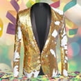 thumbnail image 2 of KHONTS Men's Sequins Velvet Shawl Lapels Stage Party Prom Wedding Dinner Suit Jacket Blazer Gold XS, 2 of 3