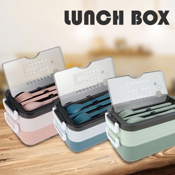 vajilla,Bento Box, Recipientes para almuerzo para niños y adultos con juego de cubiertos Fiambrera de 2 compartimentos Recipientes para alimentos Lavaplatos / Aprobado por la FDA / Sin BPA Muyoka Hogar