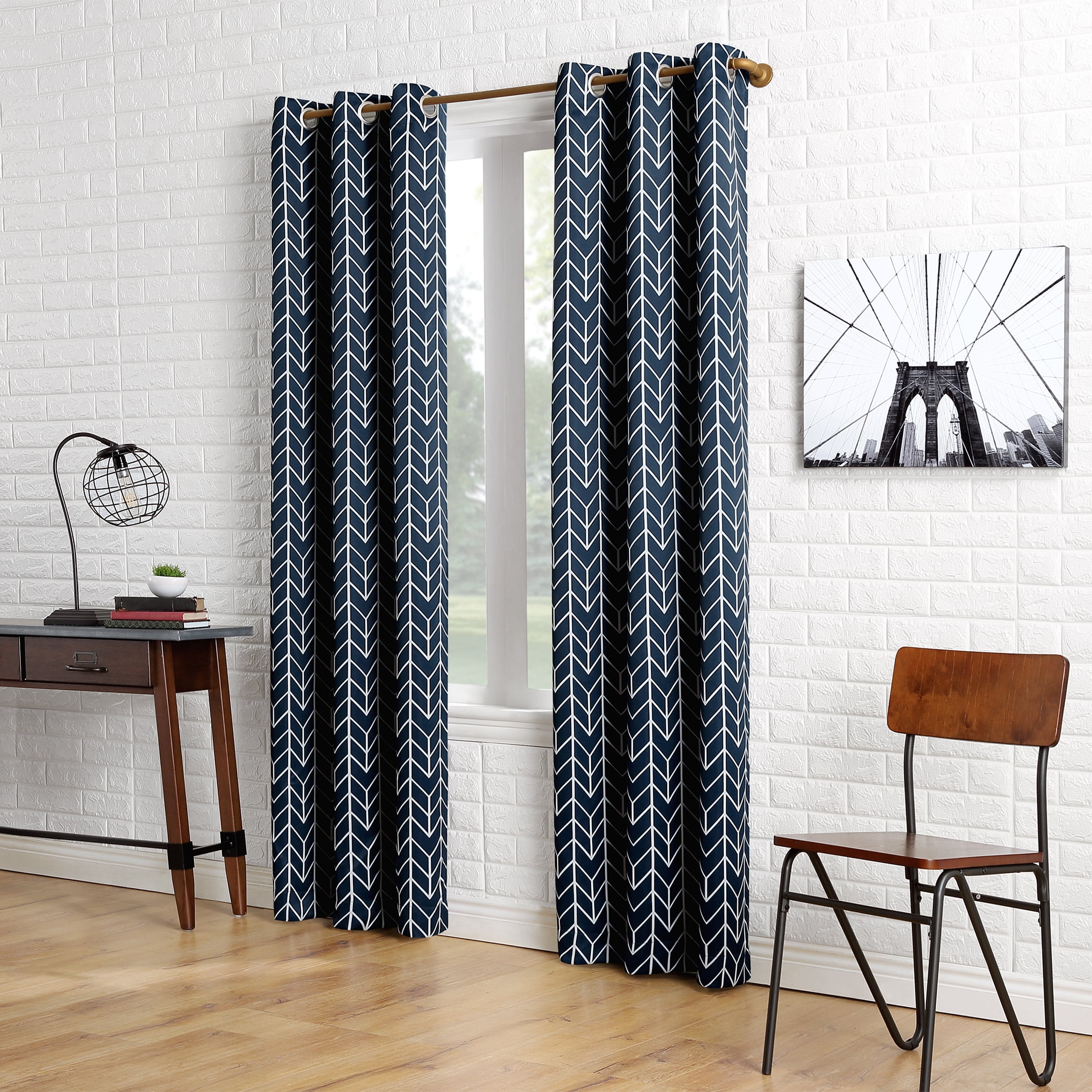 Sun Zero Kenwood Chevron Blackout Grommet Curtain Panel, 40"X95", Navy