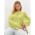 thumbnail image 2 of Women'S Chunky Knit Sweaters 2025 Fall Long Sleeve Crew Neck Oversized Pullover Winter Fashion Clothes Yellow-Green M, 2 of 8