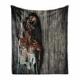 thumbnail image 1 of Zombie Soft Flannel Fleece Throw Blanket, Angry Dead Woman Sacrifice Fantasy Design Mystic Night Halloween Image, Cozy Plush for Indoor and Outdoor Use, 50" x 70", Dark Taupe Peach Red, by Ambesonne, 1 of 6