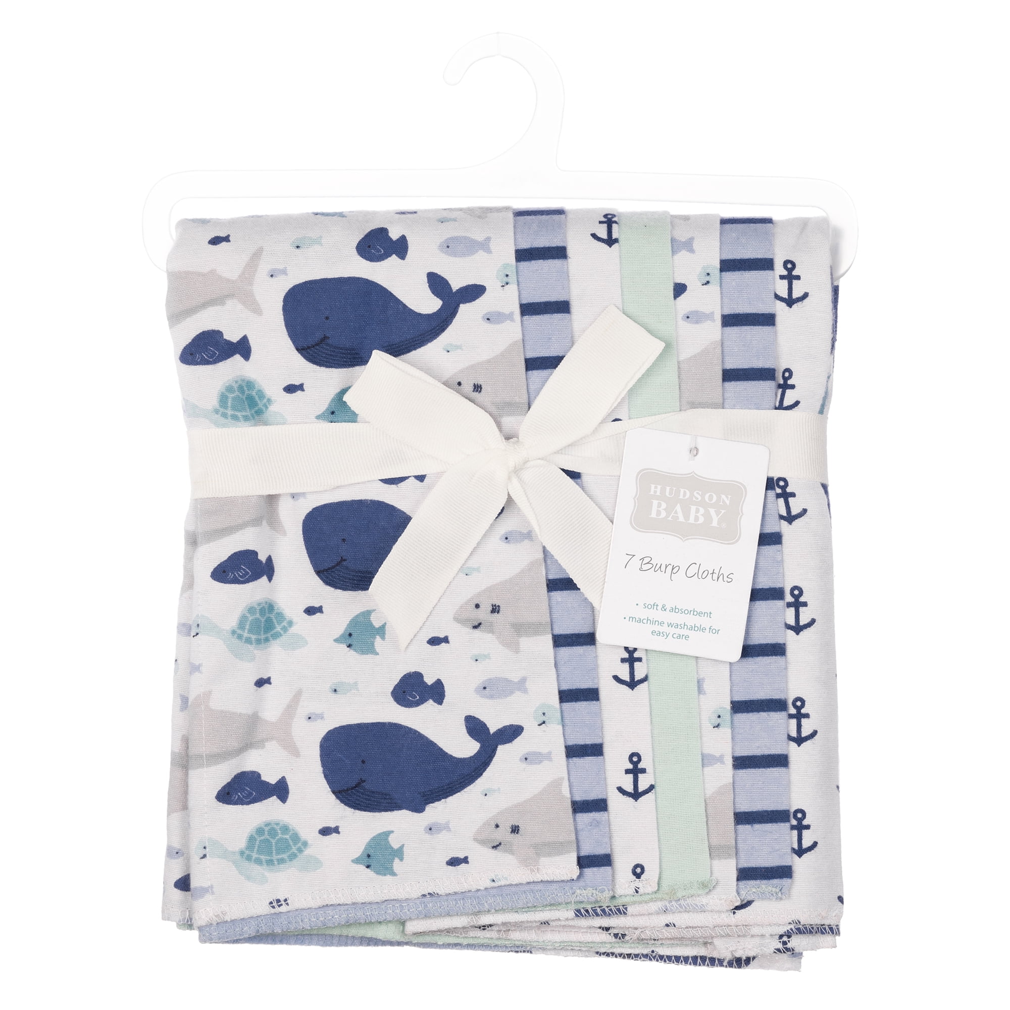 Hudson Baby Cotton Flannel Burp Cloths 7-Pack, Sea Friends , One Size