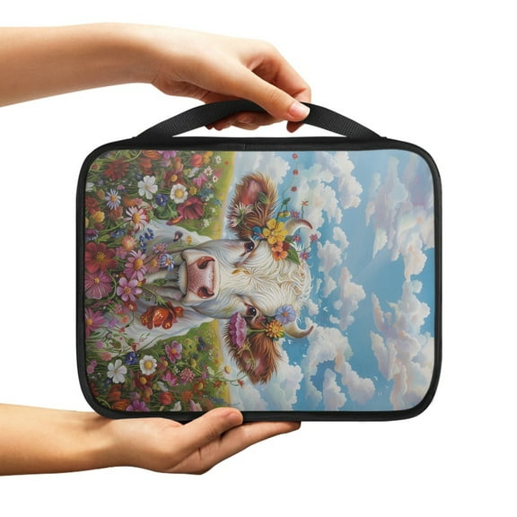 ZUXONGSY Cow Daisy Flower Cloud Print Bible Cover for Women Men Bible Case Bible Carrying Case with Handle Large Church Bag Zippered Bible Tote Bible Gift Handbag
