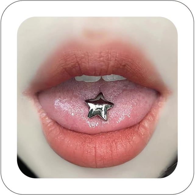 Woeilo Simple Star Tongue Rings Silver Tongue Rings Flat Tongue Rings Titanium Tongue Rings Cheek Dimple Piercing Jewelry Lip Studs Tongue Piercing Jewelry for Women Men