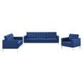 thumbnail image 1 of Tufted Armchair and Loveseat Sofa Set, Faux Leather, Silver Blue Navy, Modern Contemporary Urban Design, Living Lounge Room Hotel Lobby Hospitality, 1 of 8