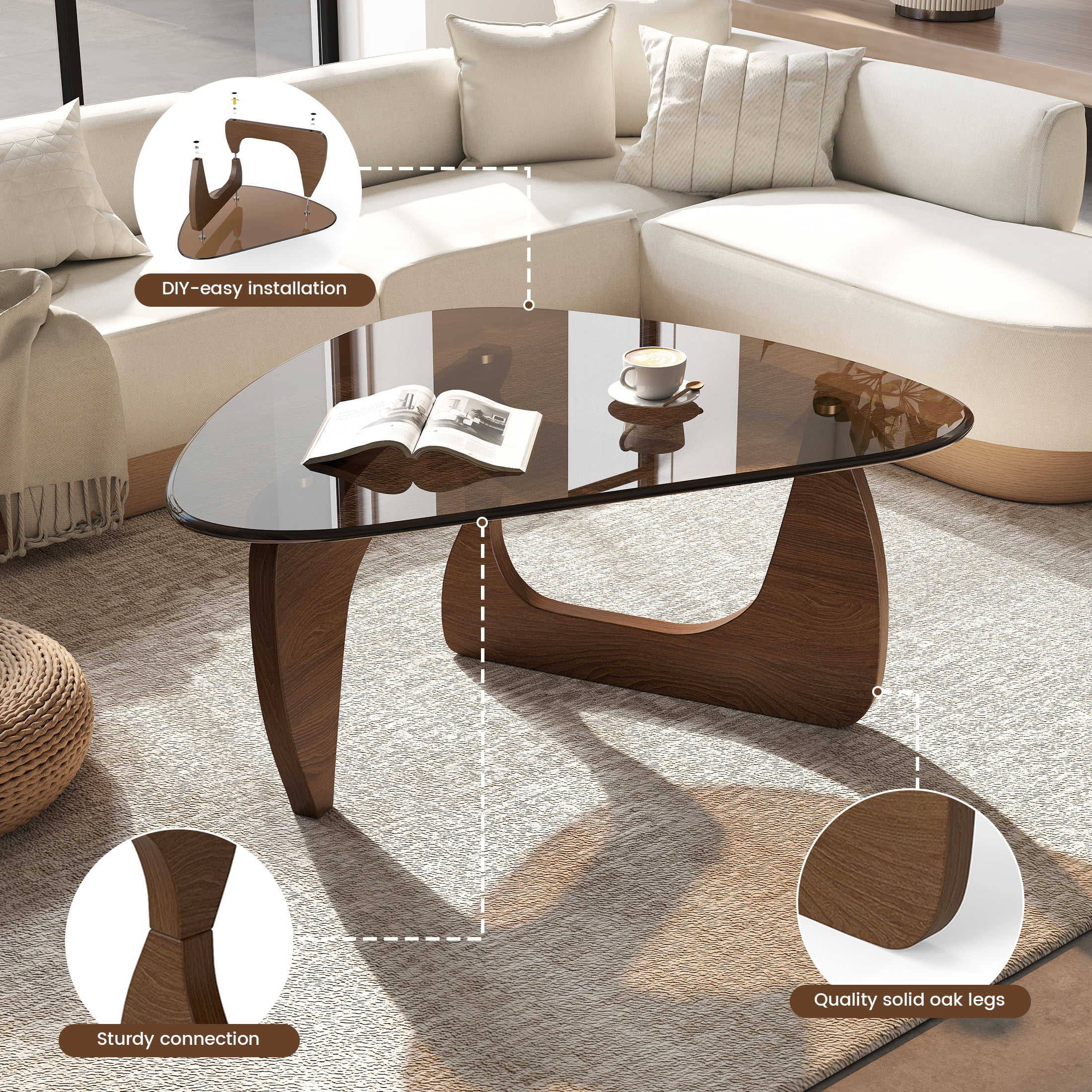 Daluvenix Modern Glass Coffee Table for Living Room, Mid Century Coffee Table, Triangle Small Coffee Tables, Suitable for Bedroom Living Room Reception Office Tables