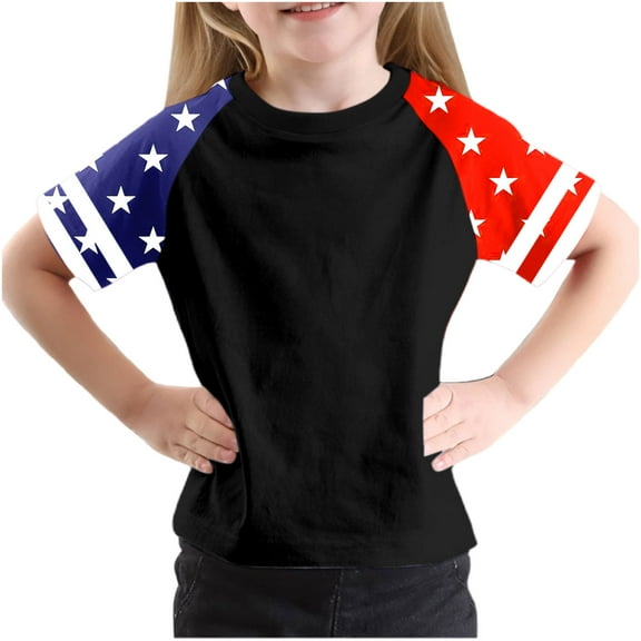 FamilyThread Kids America Flag 4th of July Shirt Toddler Kids Boys Girls Patriotic USA Shirt, Red White and Blue Tee Top
