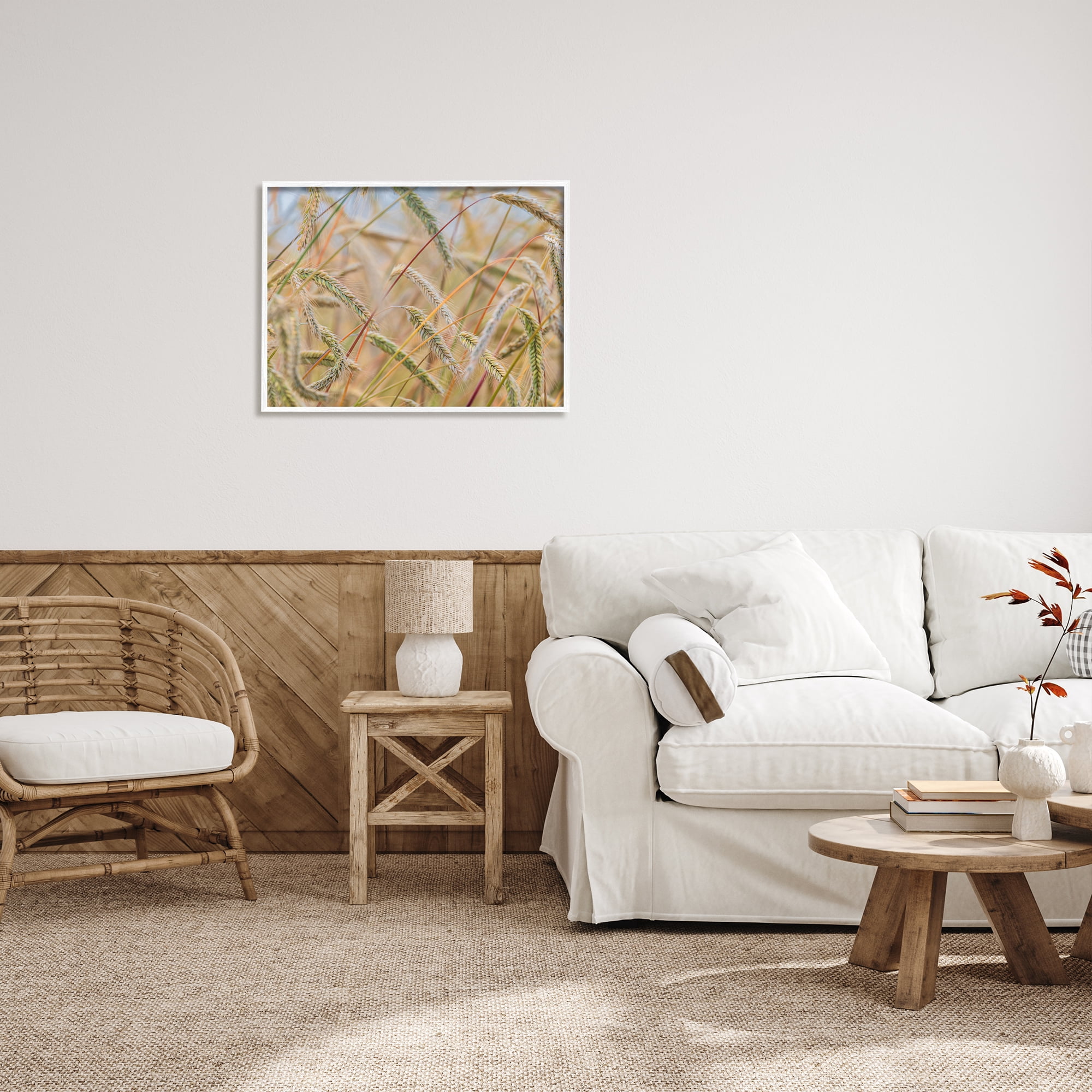 Stupell Industries Country Wheat Photography Nature Photography White Framed Art Print Wall Art, 30 x 24
