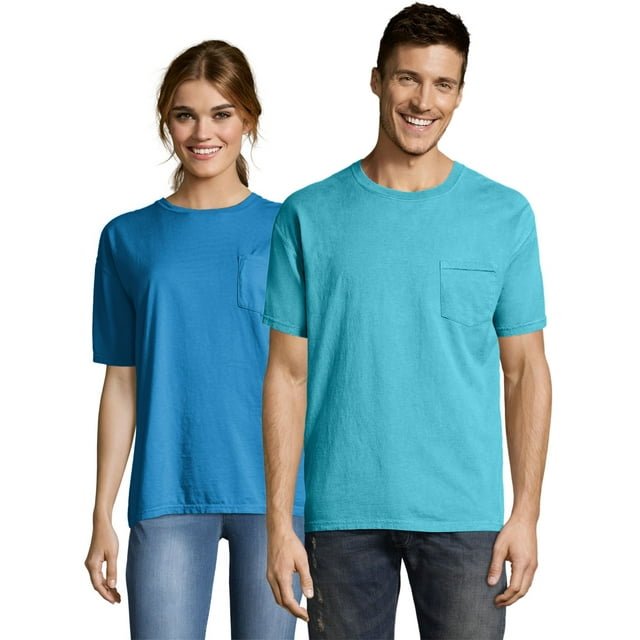 Hanes Mens ComfortWash Garment Dyed Short Sleeve Pocket Tee, S, Freshwater