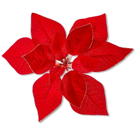 Red Velvet and Glitter Poinsettia Christmas Clip Ornament, 11 in, by Holiday Time