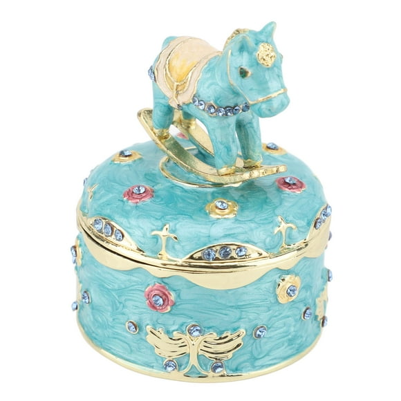 Boîte à bijoux émaillée vintage, organisateur de poney rond avec motif de cheval, boîte à bibelots en métal décorative pour le bureau et chambre