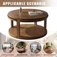 thumbnail image 5 of Round Solid Wood Coffee Table with Thickened Top, 2 Tier Coffee Table with Real Wood Beads, Circle Center Table for Small Space Living Room, Walnut Brown, 5 of 7