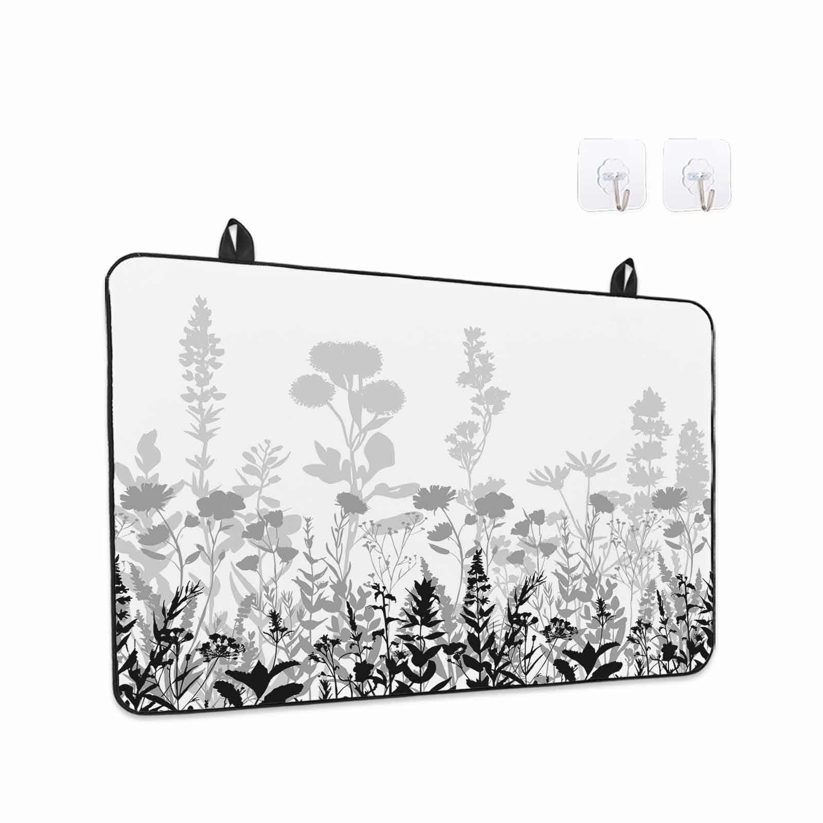 Grey Floral Rustic Stove Top Cover for Electric Stove, Heat-proof & Non Slip Glass Top Stove Cover Protector, Spring Farmhouse Botanical Floral Kitchen Flat Cooktop Rubber Mat 24x21 Inches
