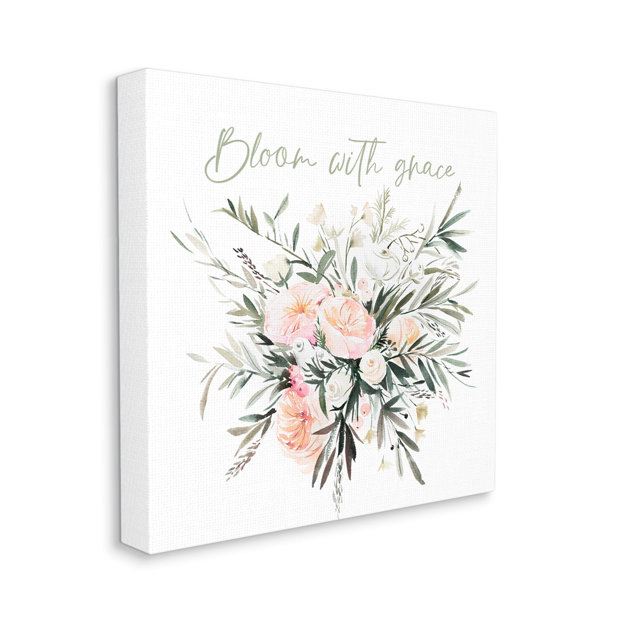 Stupell Industries Floral Bloom With Grace Botanical & Floral Painting Gallery Wrapped Canvas Print Wall Art, 30 x 30