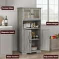 thumbnail image 3 of Bathroom Cabinet, Freestanding Floor Linen Storage Cabinet, Kitchen Pantry Storage Cabinet with Glass Doors & Adjustable Shelves, Standing Cupboard,Storage Cabinet for Living Room, 3 of 9