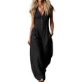 thumbnail image 3 of VBVC Women's Sleeveless V Neck Wide Leg Jumpsuit , Casual Loose Summer Long Romper For Women , Ladies' Button Down One Piece Outfit with Pockets , Black , S-2XL, 3 of 8